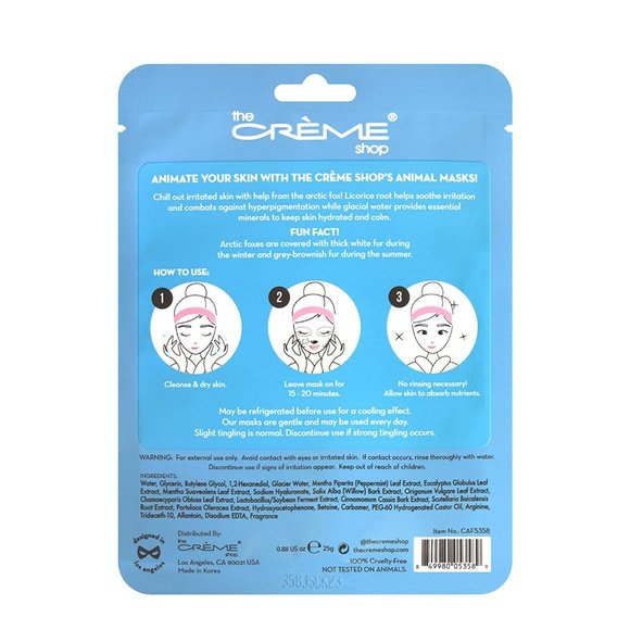 NEW The Creme Shop, 3 Pack, Chill Out, Skin! Animal Arctic Fox Face Mask Sheet - Picture 3 of 3